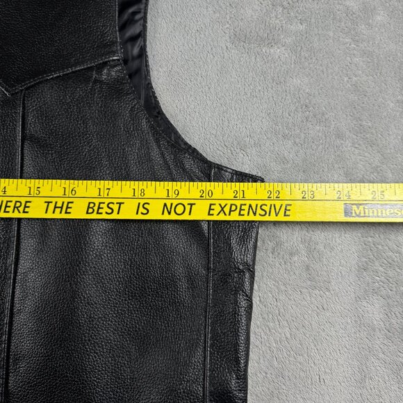 Black Genuine Leather Vest Men’s 46 Western Biker Snap Front Pockets - Picture 5 of 6